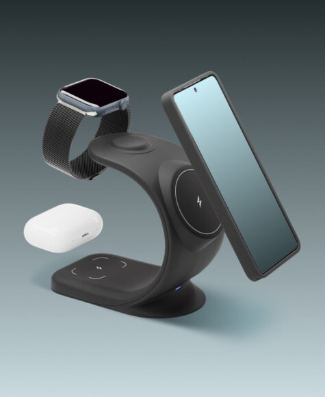 Беспроводное зарядное устройство VLP Powerstand 3in1 Qi2 для Apple Watch, черное